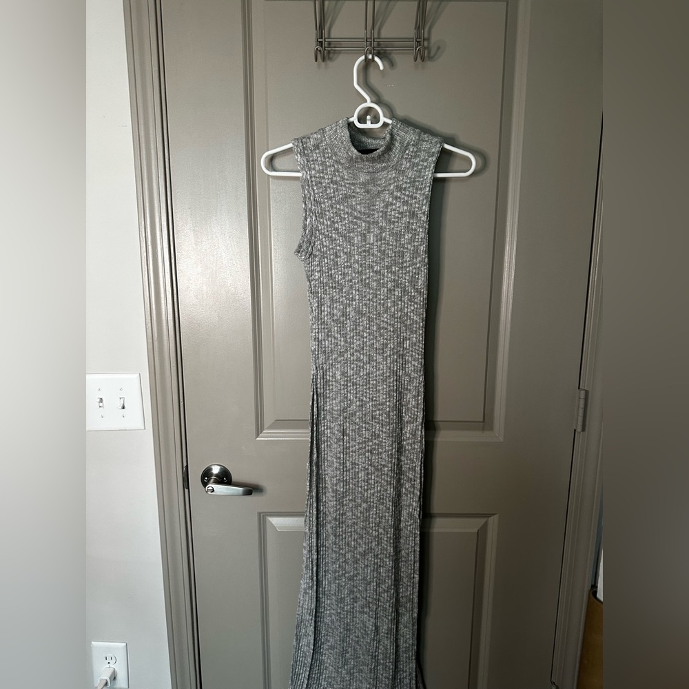 Extra Long Side Slit Mock Neck Sweater